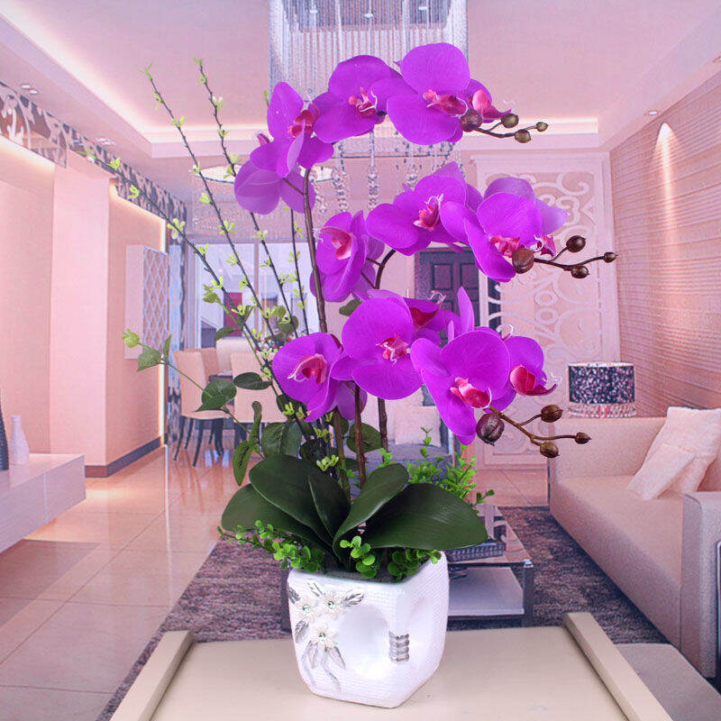 Bộ hoa văn lan hồ điệp hoa giả bằng tay pu đồ trang trí nội thất hoa giả phòng khách hoa trang trí bàn ăn để hoa nghệ thuật