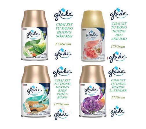 Lõi Xịt Thơm Phòng Tự Động Glade 7 mùi 252ml Hương Lavender, Hương Biển,Hoa anh Đào, Hương Sớm mai, trầm hương, peony