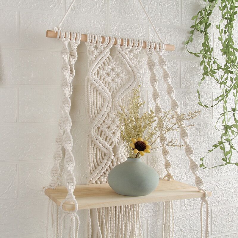 Kệ gỗ treo tường macrame decor trang trí vintage