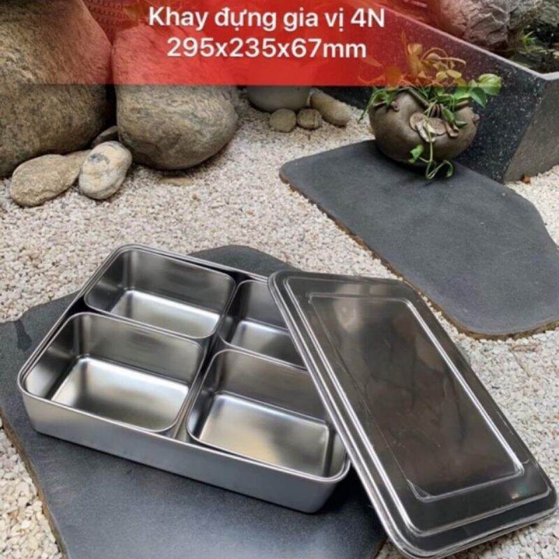 Khay đựng topping inox 4 ngăn cao cấp 25x30x7cm
