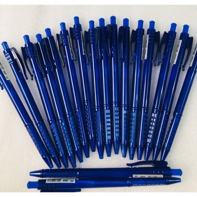 Set 10 bút bi xanh DƯƠNG Mực êm, Nét Nhỏ (Hình thật)