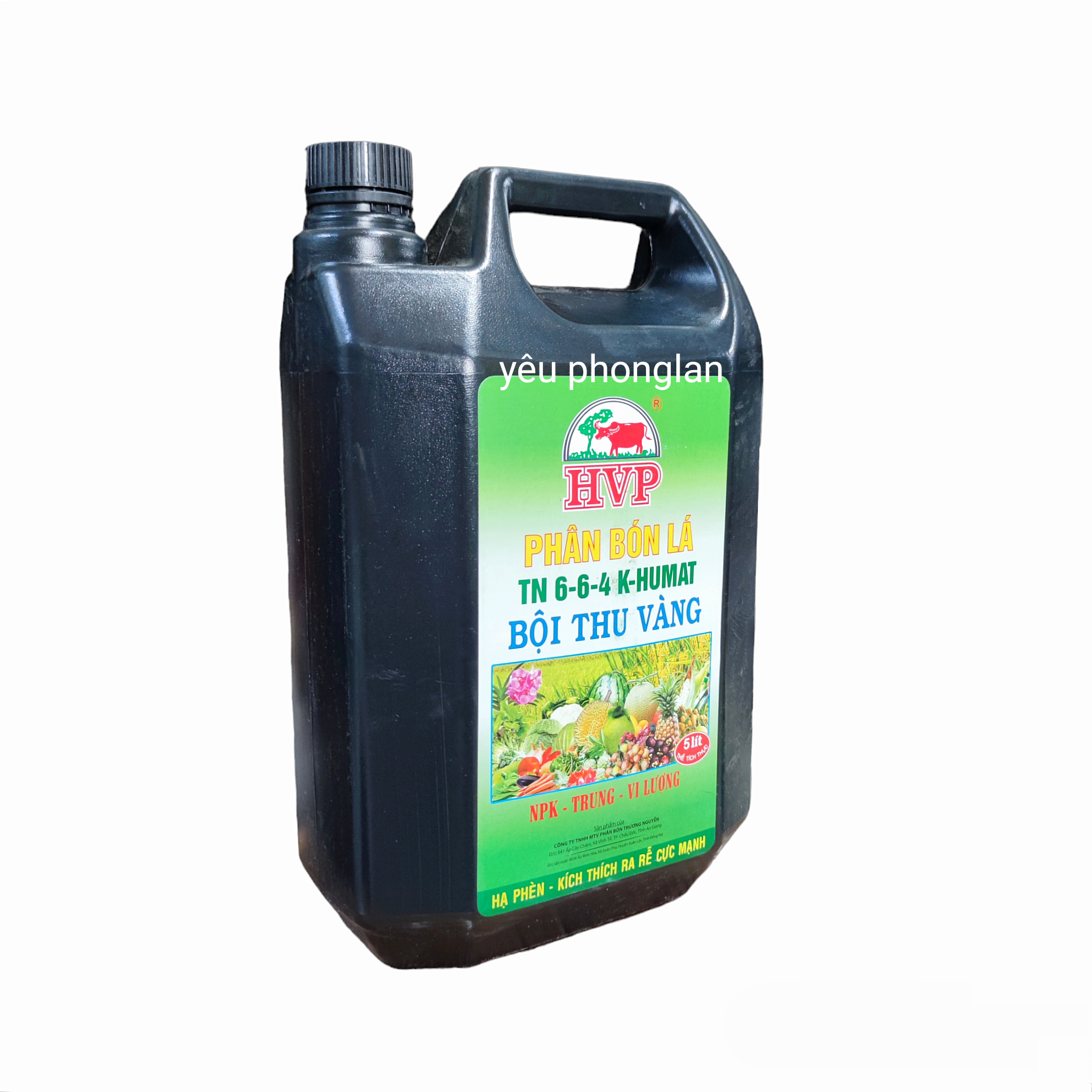 Phân bón lá hvp 6-6-4 k-humat bội thu vàng can 5 lít, siêu tốt cho cây trồng