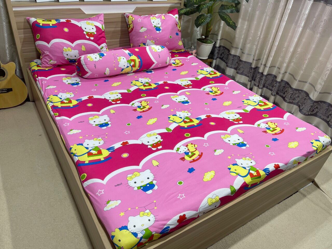 Bộ drap 4 món ( không mền) thun lạnh 3d. Nệm < 15cm