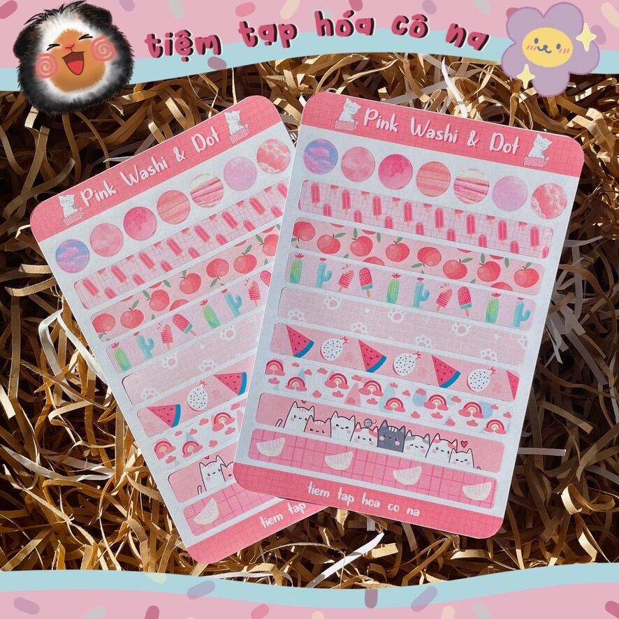 Sticker / Hình dán Pink Washi strips & dots - tiemtaphoacona