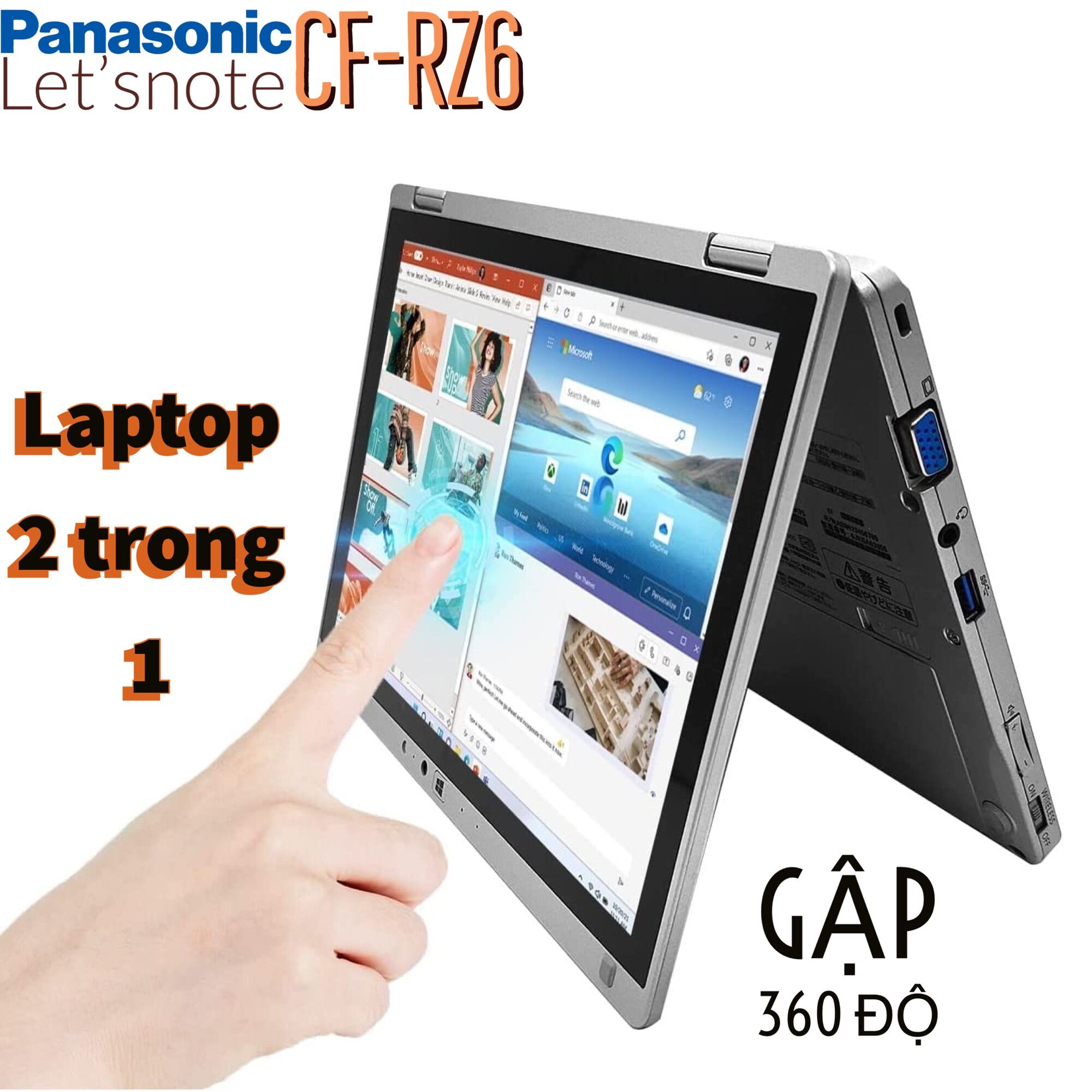 Laptop Panasonic Let’snote CF-RZ6 core i5-7Y57, 8gb ram, 256gb SSD, màn hình gập 360 độ cảm ứng, sim 4G siêu nhẹ 700gram