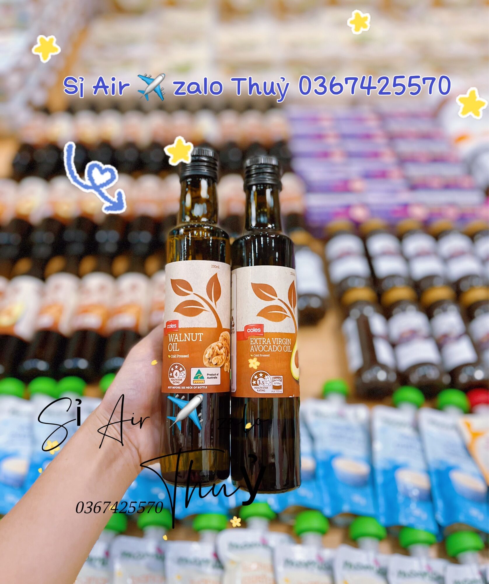Dầu ăn ép lạnh hữu cơ coles 250ml của úc: dầu maca, bơ , óc chó
