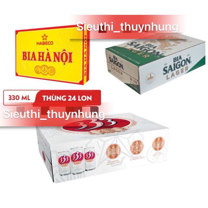 Thùng 24 lon Bia Hà Nội / Bia 333 / Bia Sài Gòn - HABECO (330ml/lon)