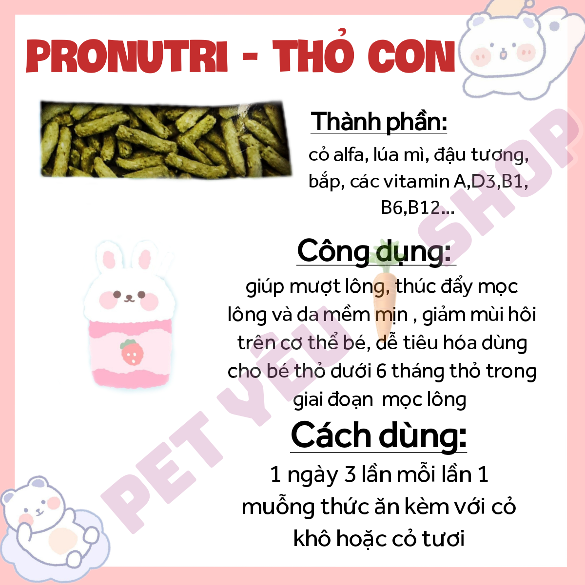 [HCM]Viên nén PRONUTRI thức ăn làm.đẹp lông cho thỏ con(900gr)