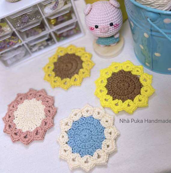 Miếng lót ly lót tách decor bàn ăn hoa hướng dương hàng có sẵn mã freeship