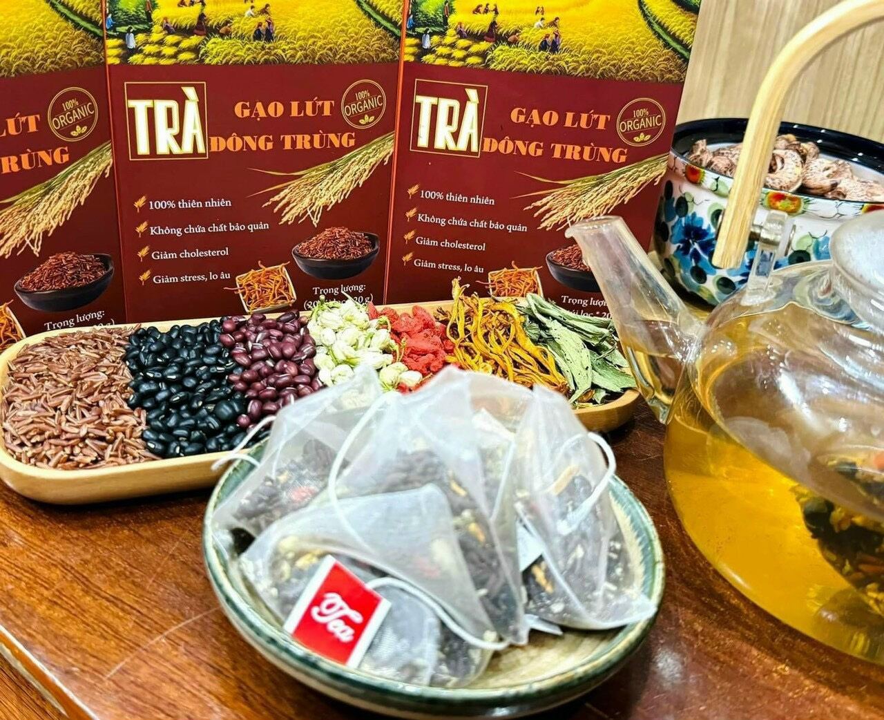 Trà gạo lứt đông trùng hộp 400 gram