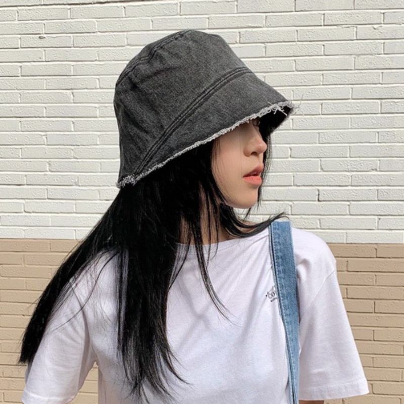 Nón bucket jean viền rách cực cool