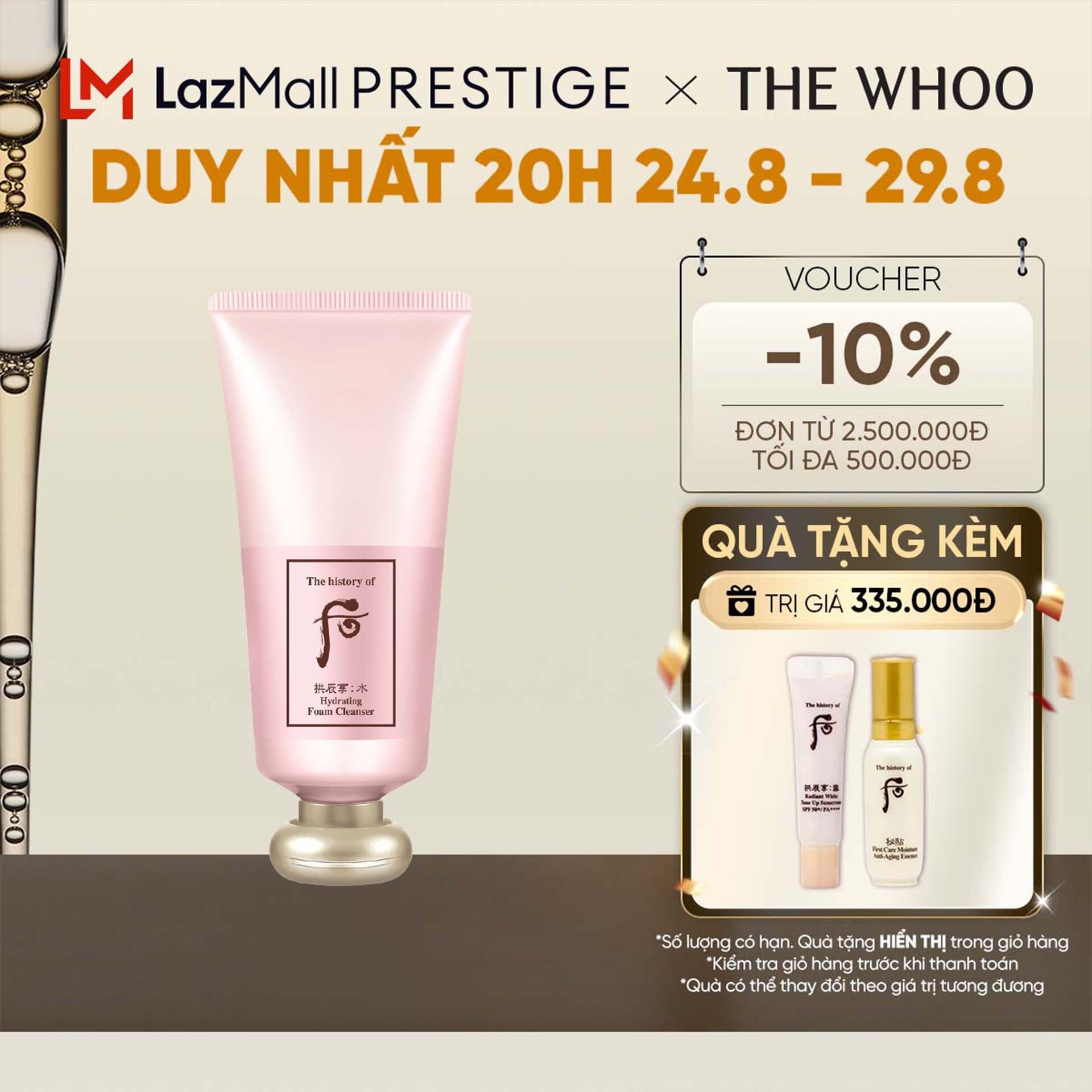 Sữa rửa mặt cấp ẩm sạch bụi mịn The history of Whoo Gongjinhyang Soo Hydrating Foam Cleanser 180ml