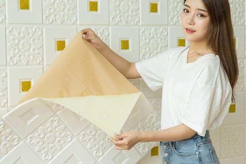 Combo 20 tấm xốp dán tường hoa văn 3d khổ lớn 70x70cm sẵn keo