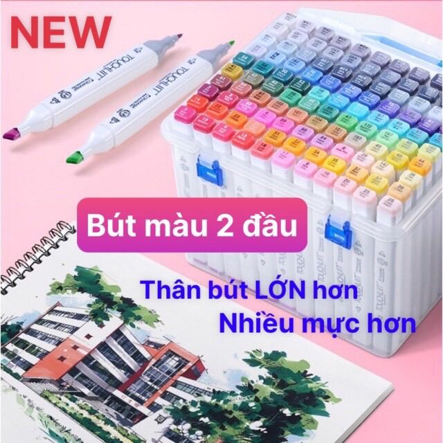 [Siêu rẻ] Bút màu Marker 2 đầu 48/60 màu hộp nhựa nắp gài, quai xách tiện lợi