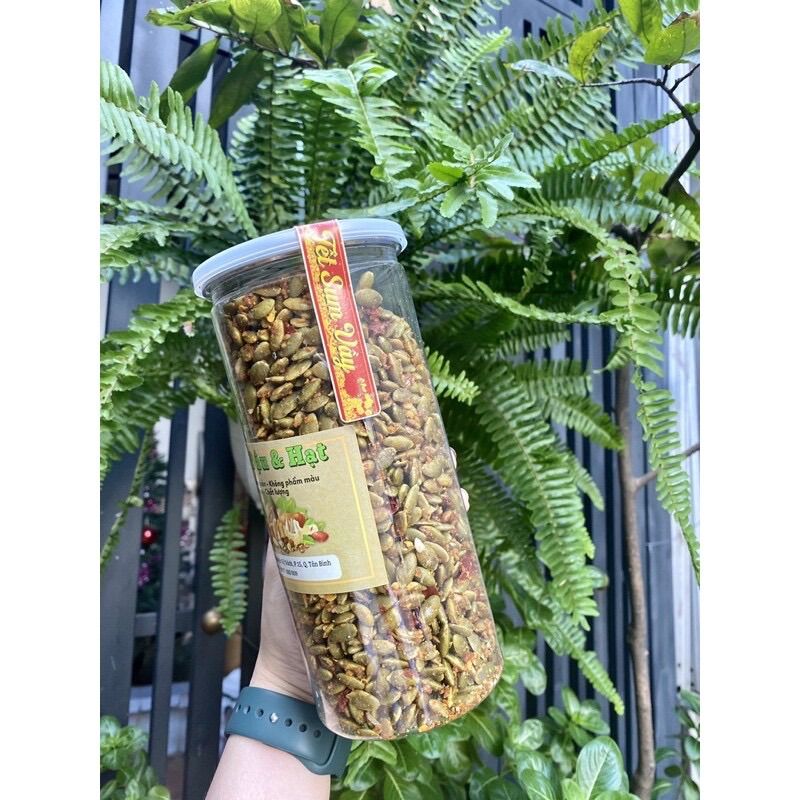 Hạt Bí Xanh rang tỏi ớt hộp 500g