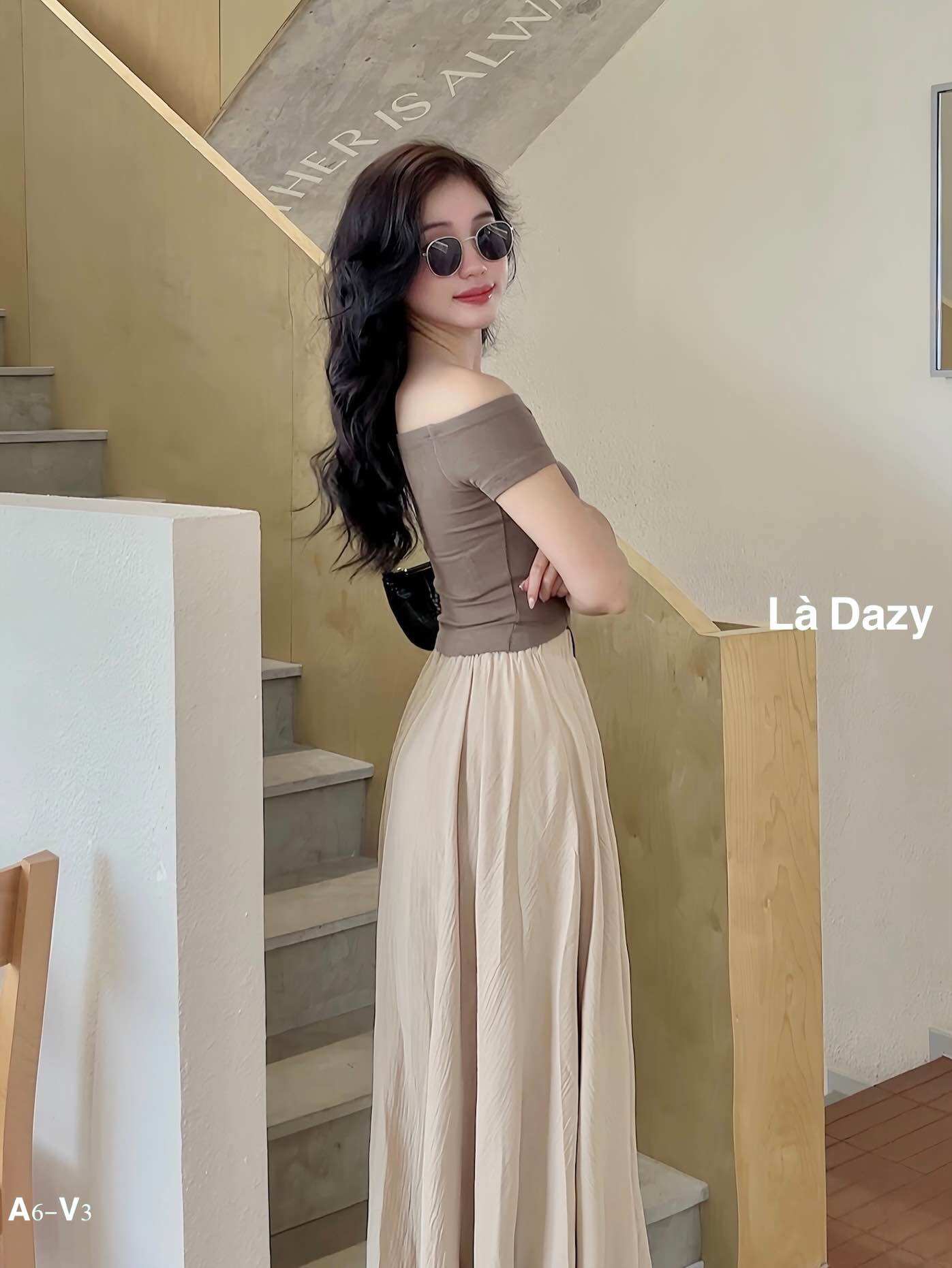 Áo thun nữ vạt xéo lệch vai Là Dazy A6