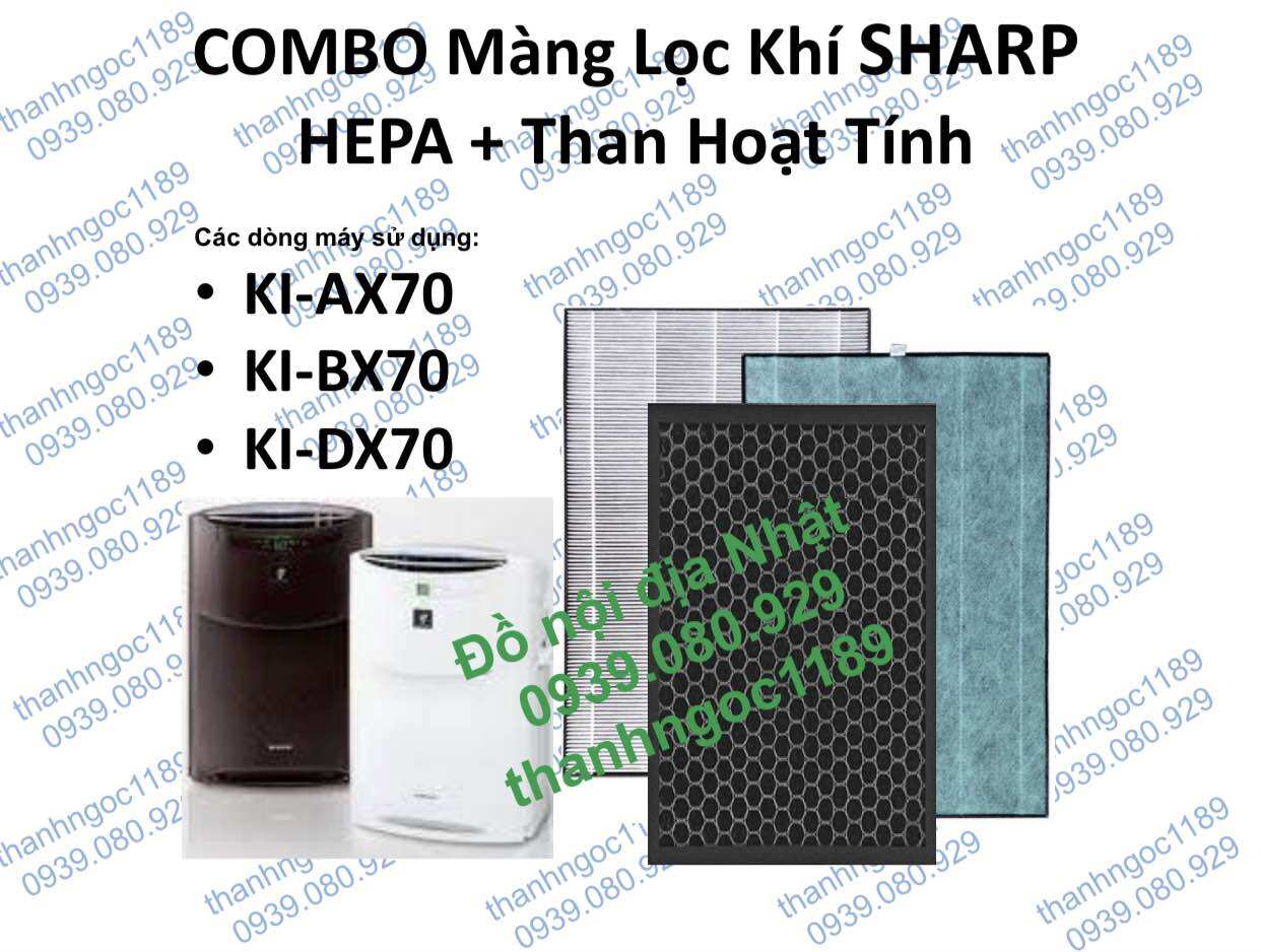 Combo màng lọc hepa+ than hoạt tính sharp ki-ax70, ki-bx70,ki-dx70