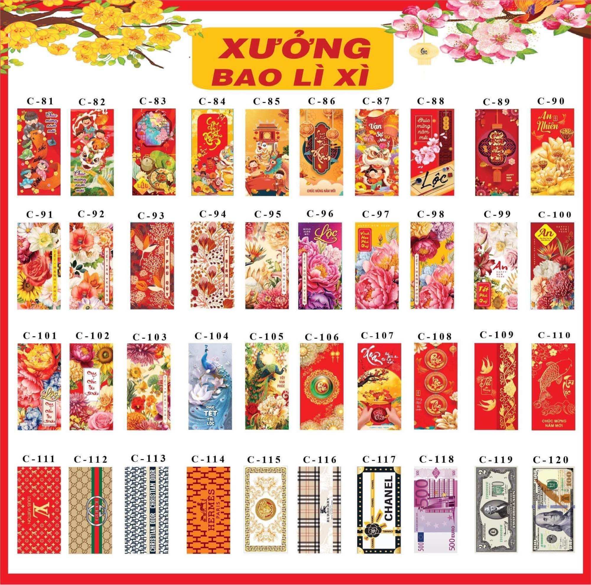 Combo 100 bao lì xì tết 2024 mix nhiều mẫu