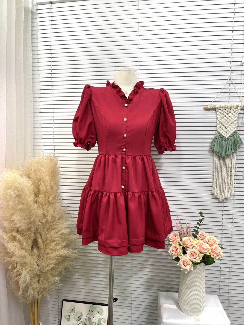Đầm xòe tay phồng cổ bèo siêu xinh (kèm ảnh chụp thật)
