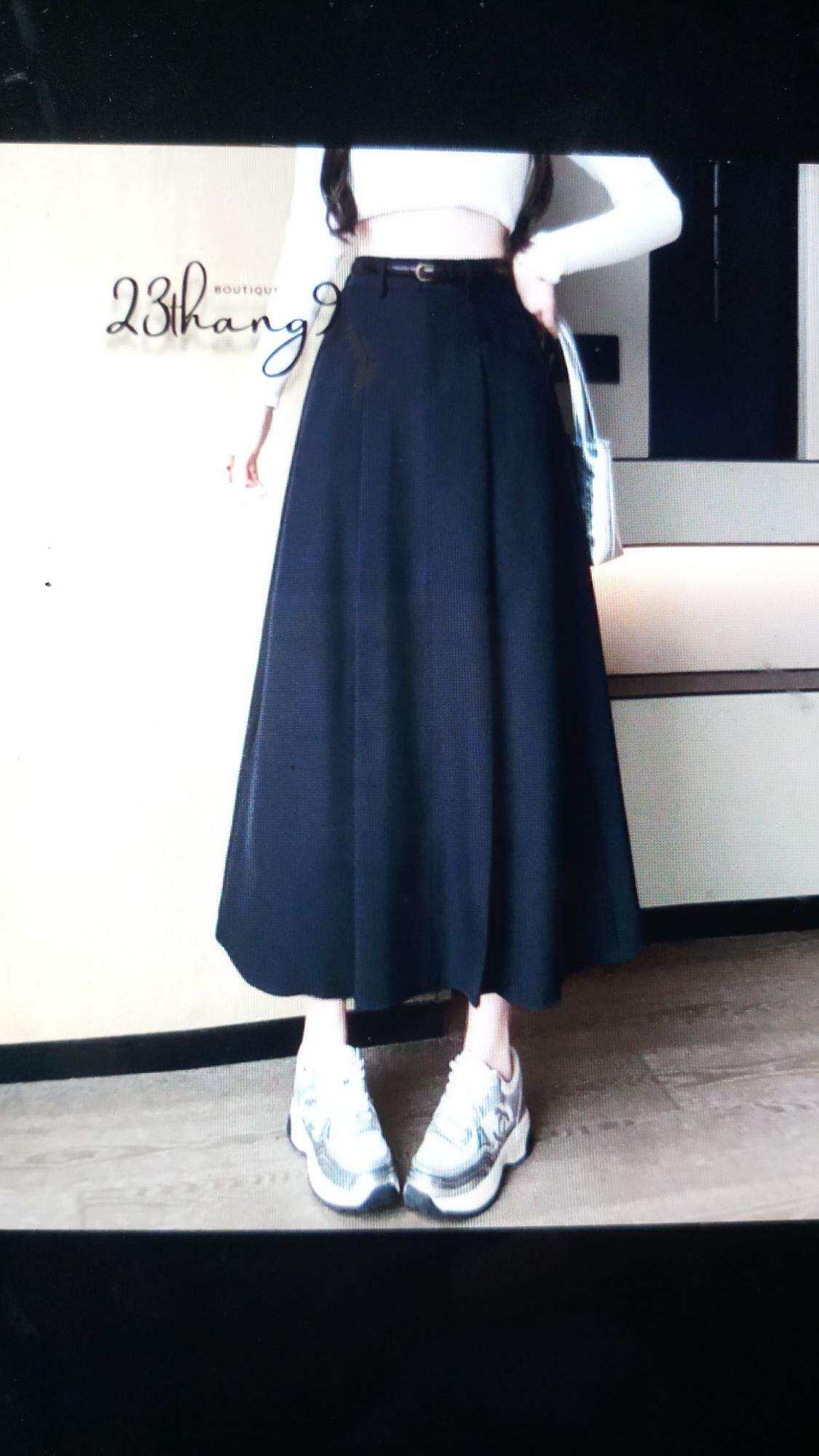 chân váy dài xếp ly midi