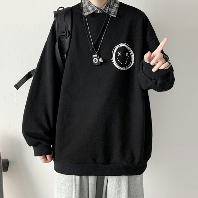 Áo Hoodie Chui Đầu Cổ Tròn Dài Tay Mùa Thu Áo Oversize Rộng Rãi Thương Hiệu Sành Điệu Nam Áo Khoác Nổi Bật Đường Phố Đẹp Trai Sành Điệu Instagram