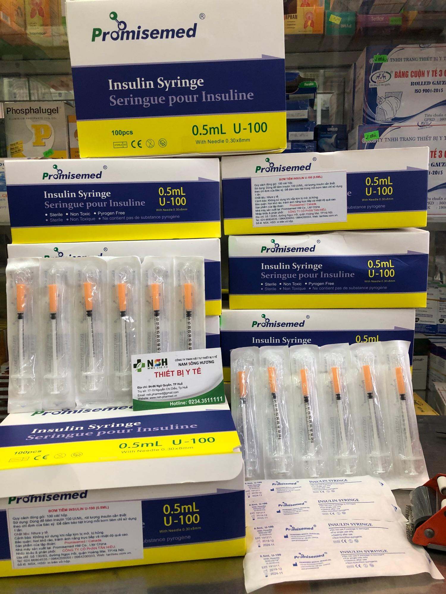HỘP 100 Cái Bơm kim tiêm tiểu đường insulin Promisemed 0.5mL U-100 ( đầu kim bé 0,3x8mm) Bơm tiêm tiểu đường, bơm tiêm Insulin 0.5ml hộp 100 cái dùng trong spa thẩm mỹ và y tế