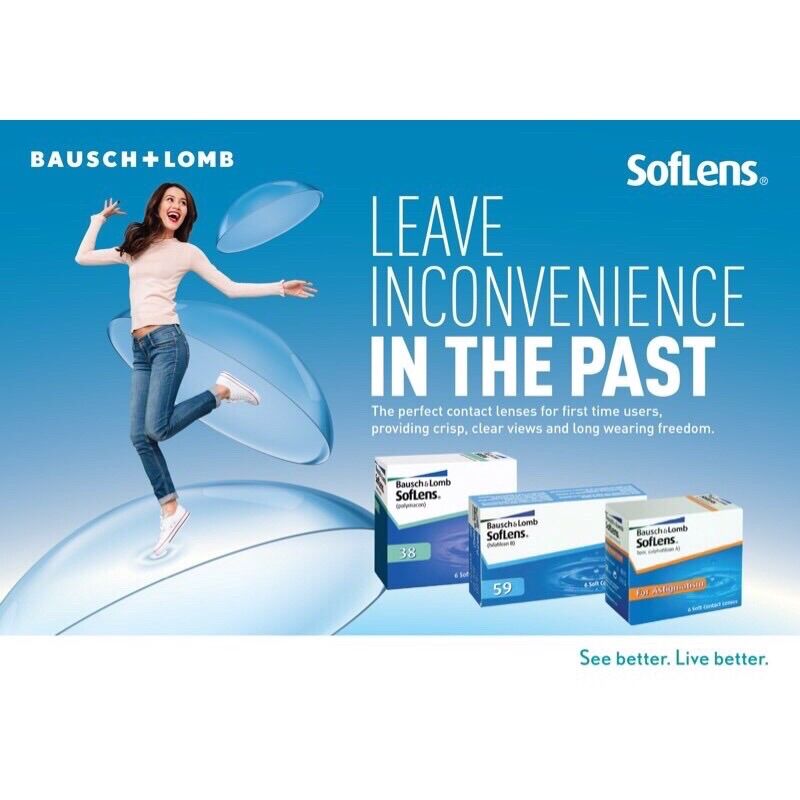 (1 chiếc) Contact lenses cận Soflens 38 Bausch & Lomb dùng 3 tháng (Usa)
