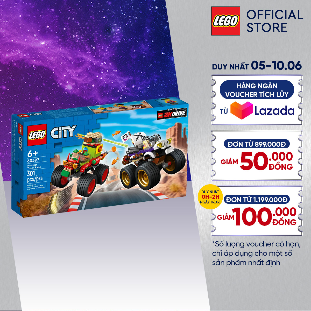 [ĐỘC QUYỀN LAZADA] LEGO CITY 60397 Bộ sưu tập xe tải quái vật (301 chi tiết)