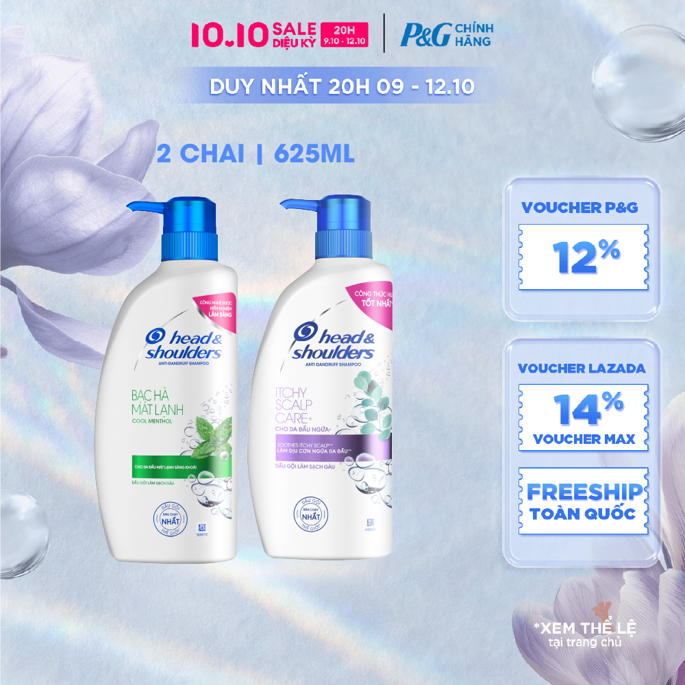 [Voucher 12%] Combo 2 Dầu Gội HEAD & SHOULDERS Sạch Gàu Bạc Hà Mát Lạnh/ Giảm Ngứa Da Đầu Chai 625ML