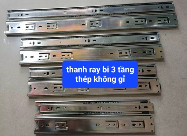 Bộ 2 thanh ray bi 3 tầng lắp ngăn tủ kéo, chất liệu thép không gỉ
