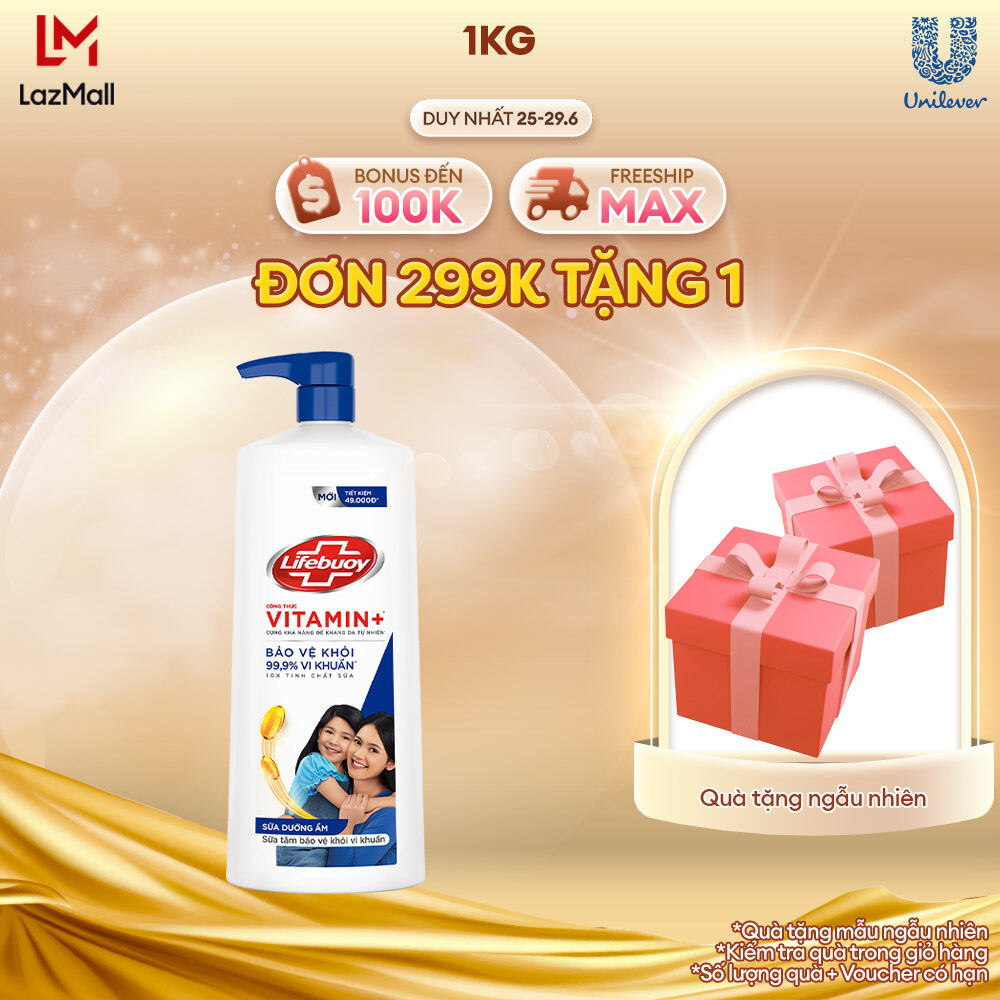 Sữa tắm Lifebuoy 1kg Chăm sóc da dưỡng ẩm mềm mịn giúp bảo vệ khỏi 99.9% vi khuẩn và ngăn ngừa vi khuẩn lây lan trên da