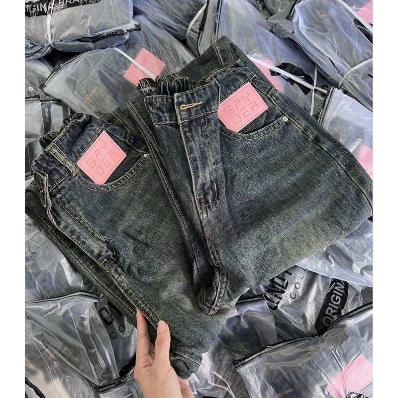Quần baggy QC - jeans lưng chun tag hồng