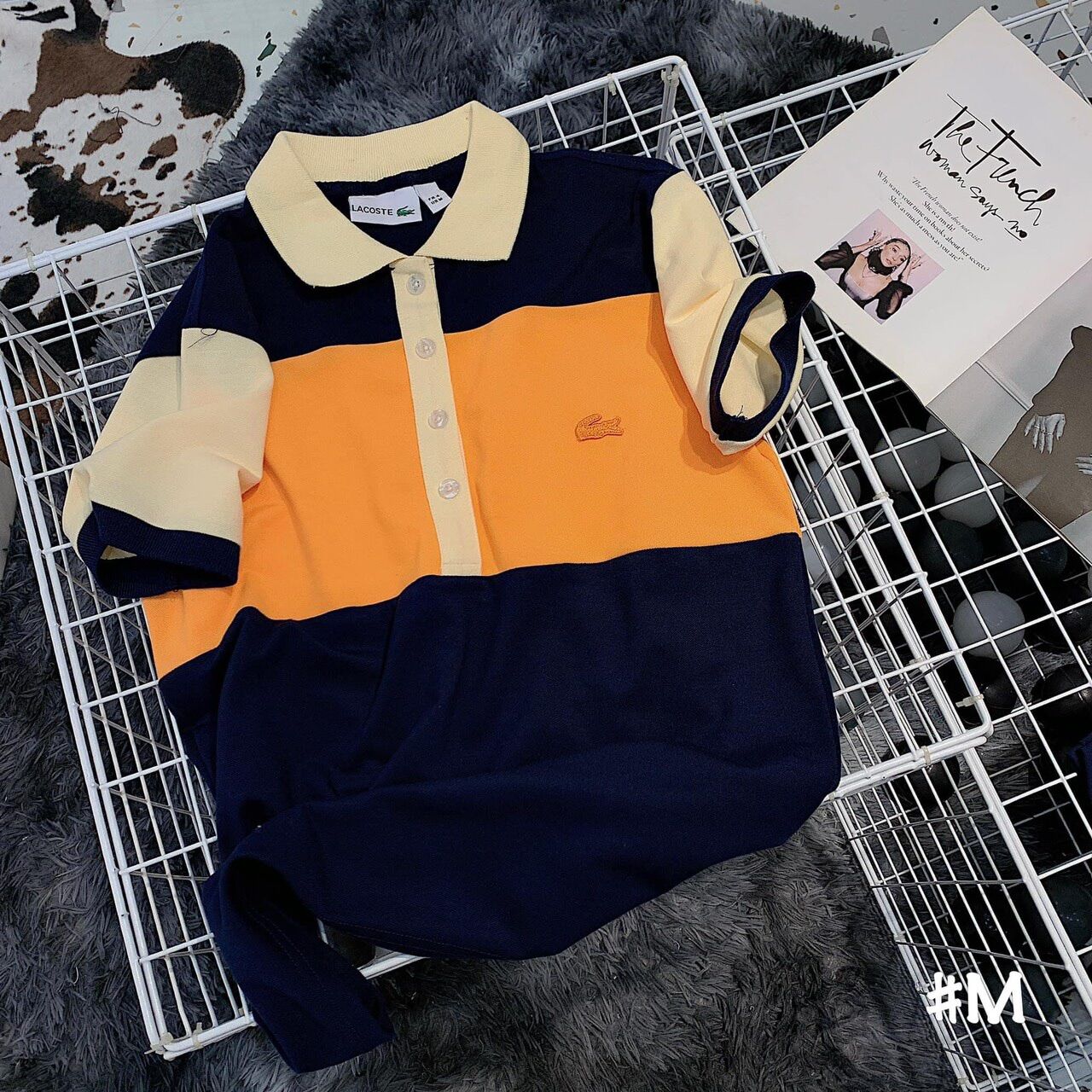 thun polo cá sấu cổ bẻ phối màu xanh cam đen