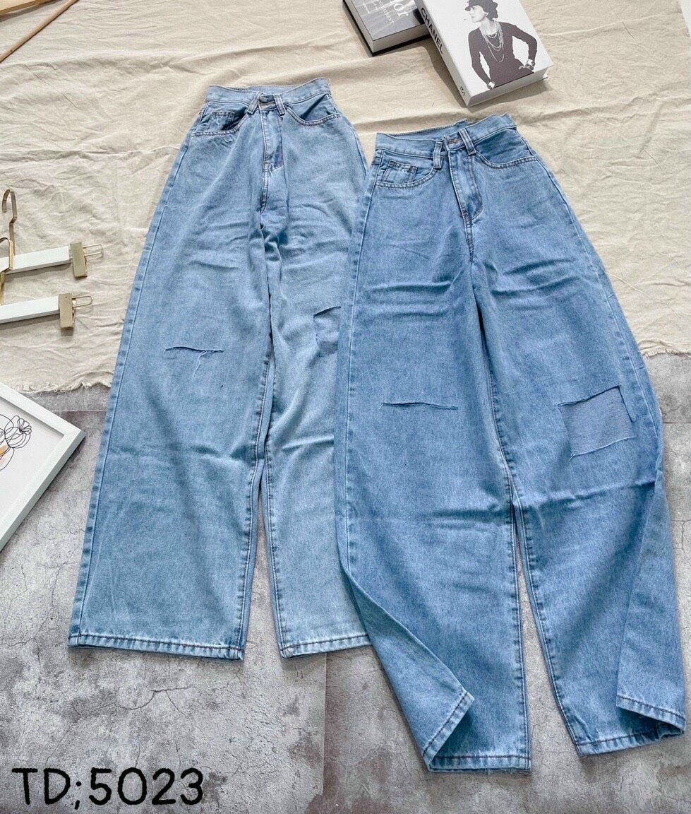 Baggy Jeans Ống Suông Rách Ô