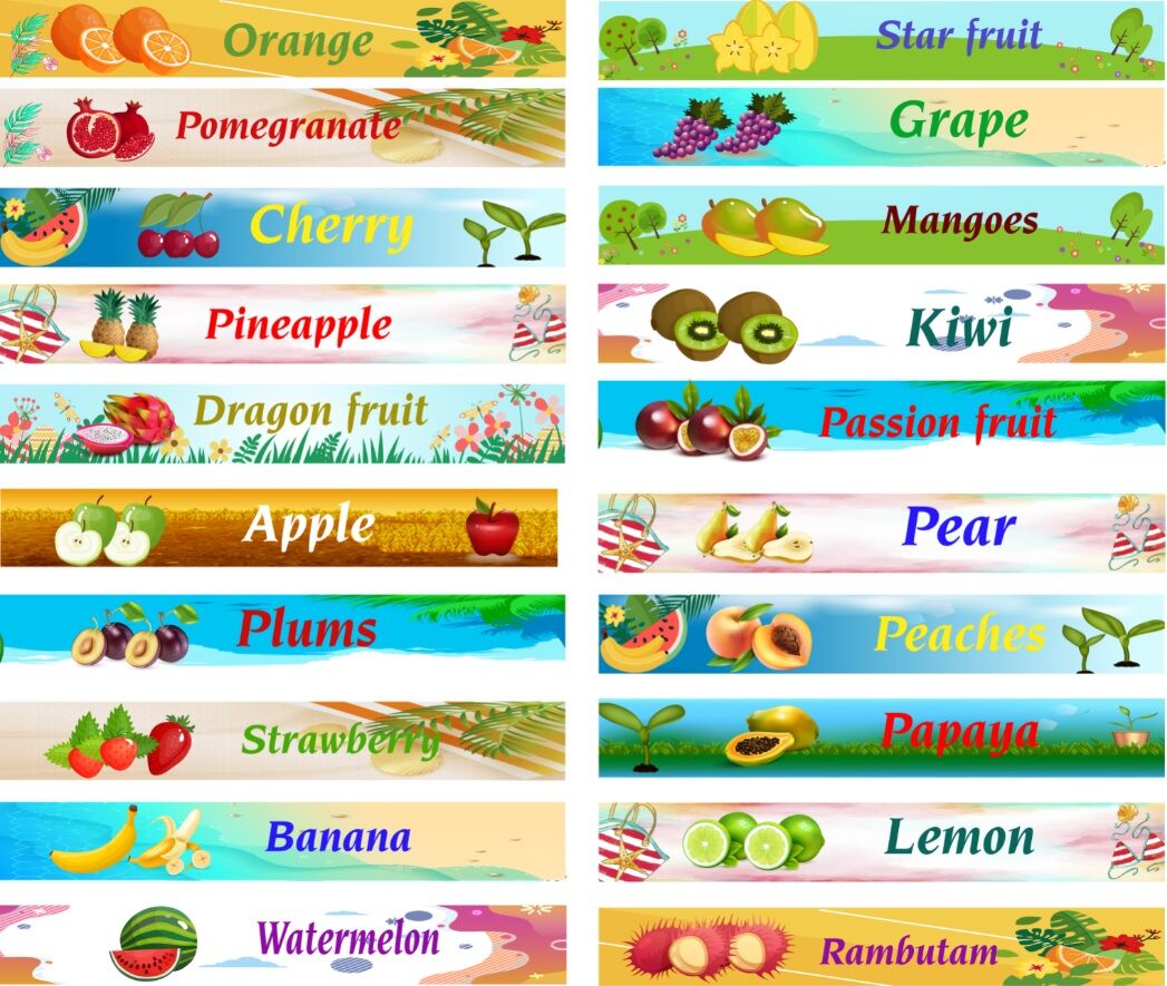 Set 11 bậc decal trang trí cầu thang hoa quả tiếng anh