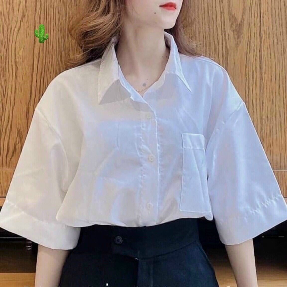 ÁO SƠ MI NỮ TAY LỠ CÓ TÚI FORM RỘNG PHONG CÁCH ULZZANG-ÁO SƠ MI QUỐC DÂN ĐI HỌC SIÊU XINH