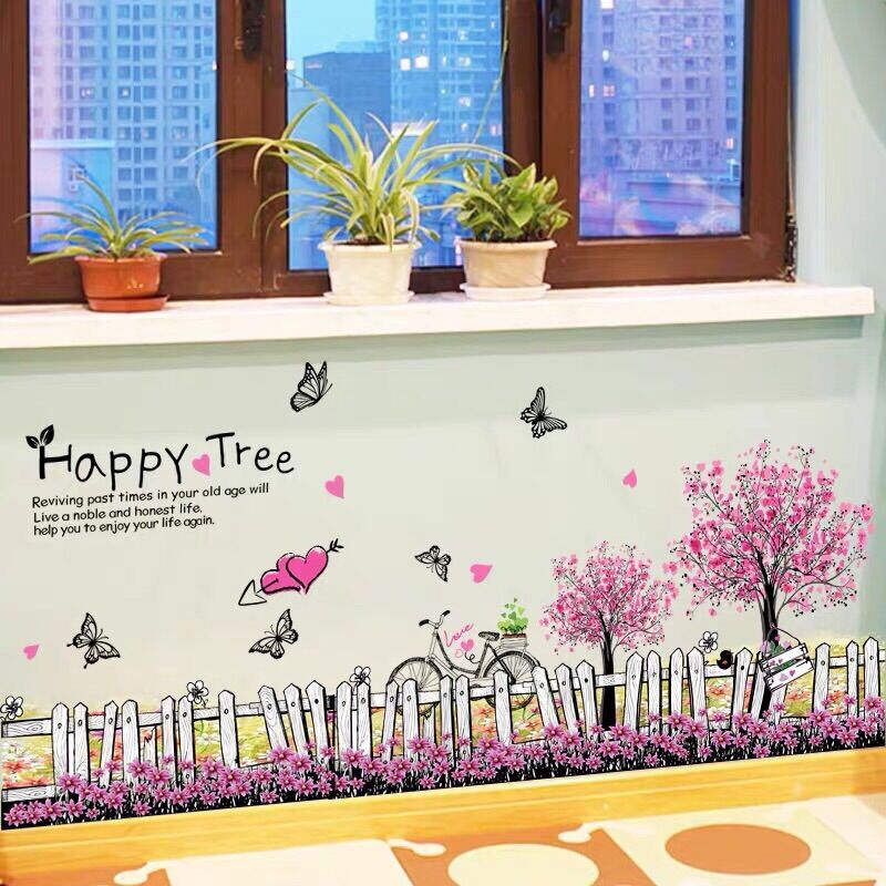 Decal dán tường chân hàng rào tím