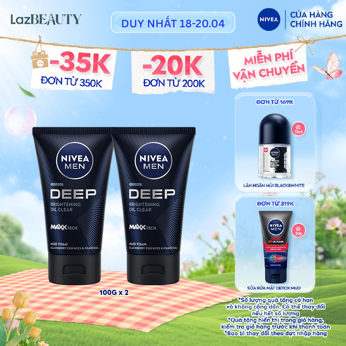 Bộ 2 Sữa Rửa Mặt NIVEA MEN Deep Than Đen Hoạt Tính Sạch Nhờn Sáng Da (100 g) - 84415x2