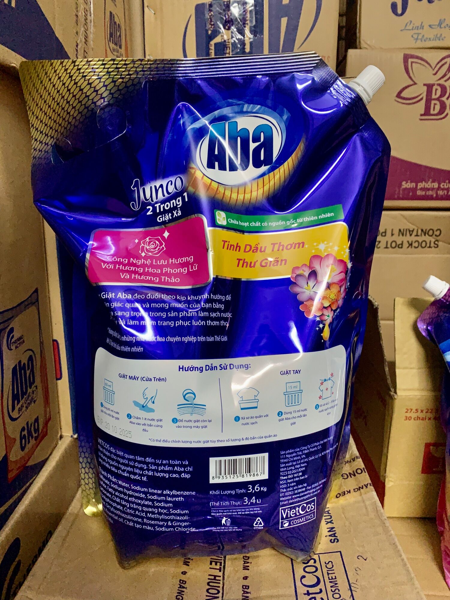 Nước giặt Aba túi 2in1 3,6kg màu vàng