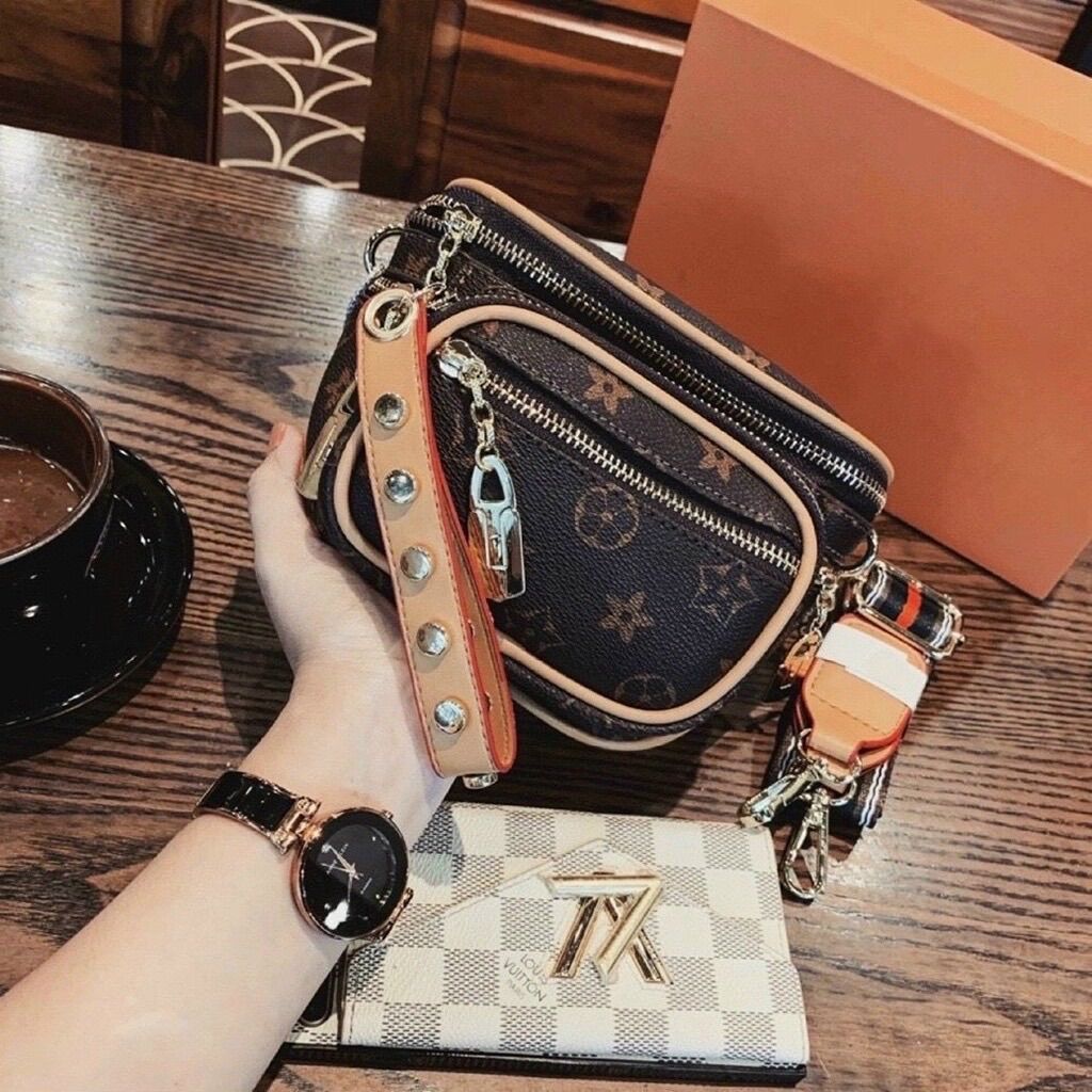Túi Đeo Chéo Bụng MK Nâu Nhiều Ngăn