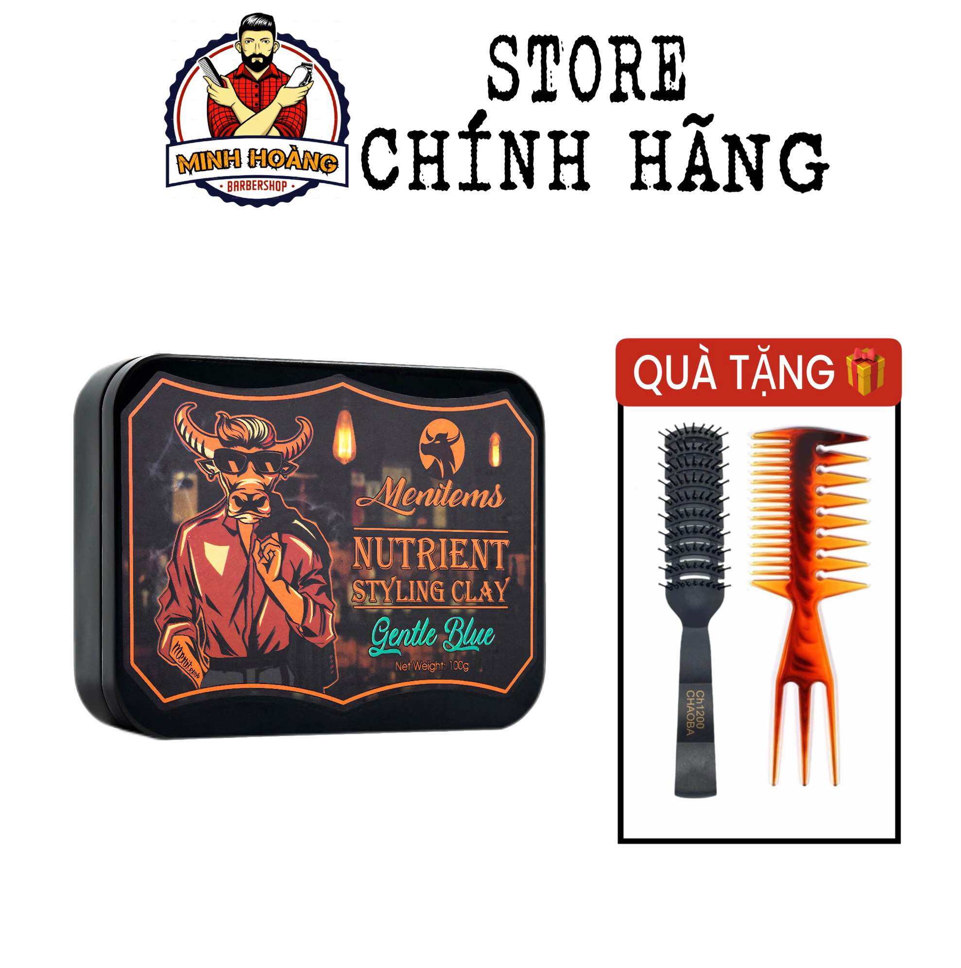 Sáp vuốt tóc Menitems Clay Gentle Blue, sáp Trâu đỏ Menitems 50/100g hàng chính hãng