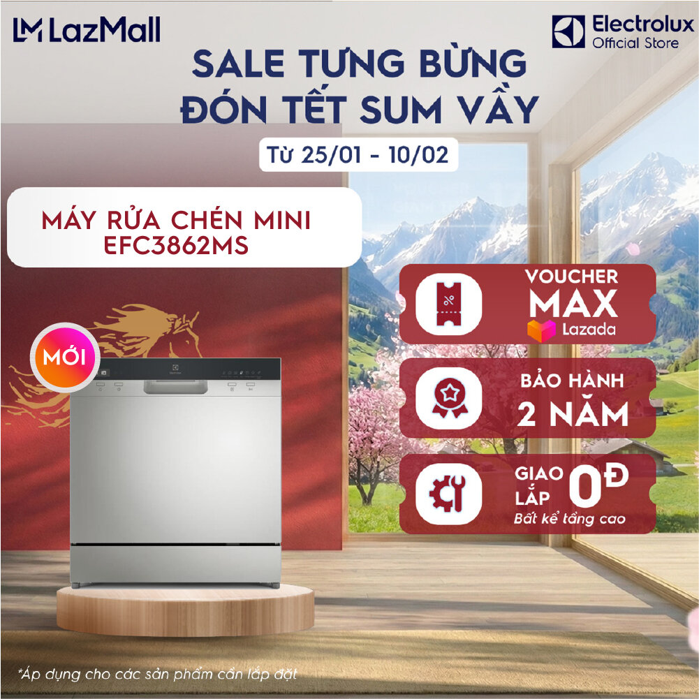 Máy rửa bát Mini 8 bộ Electrolux EFC3862MS - tự động mở cửa sấy khô diệt khuẩn tự vệ sinh