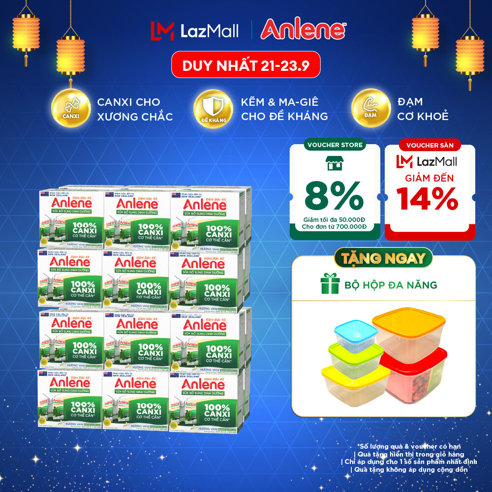 Combo 2 Thùng 48 hộp sữa nước Anlene hương Vani đậm đặc 110ml pha sẵn tiện lợi hương Vani giàu canxi giúp xương chắc khỏe