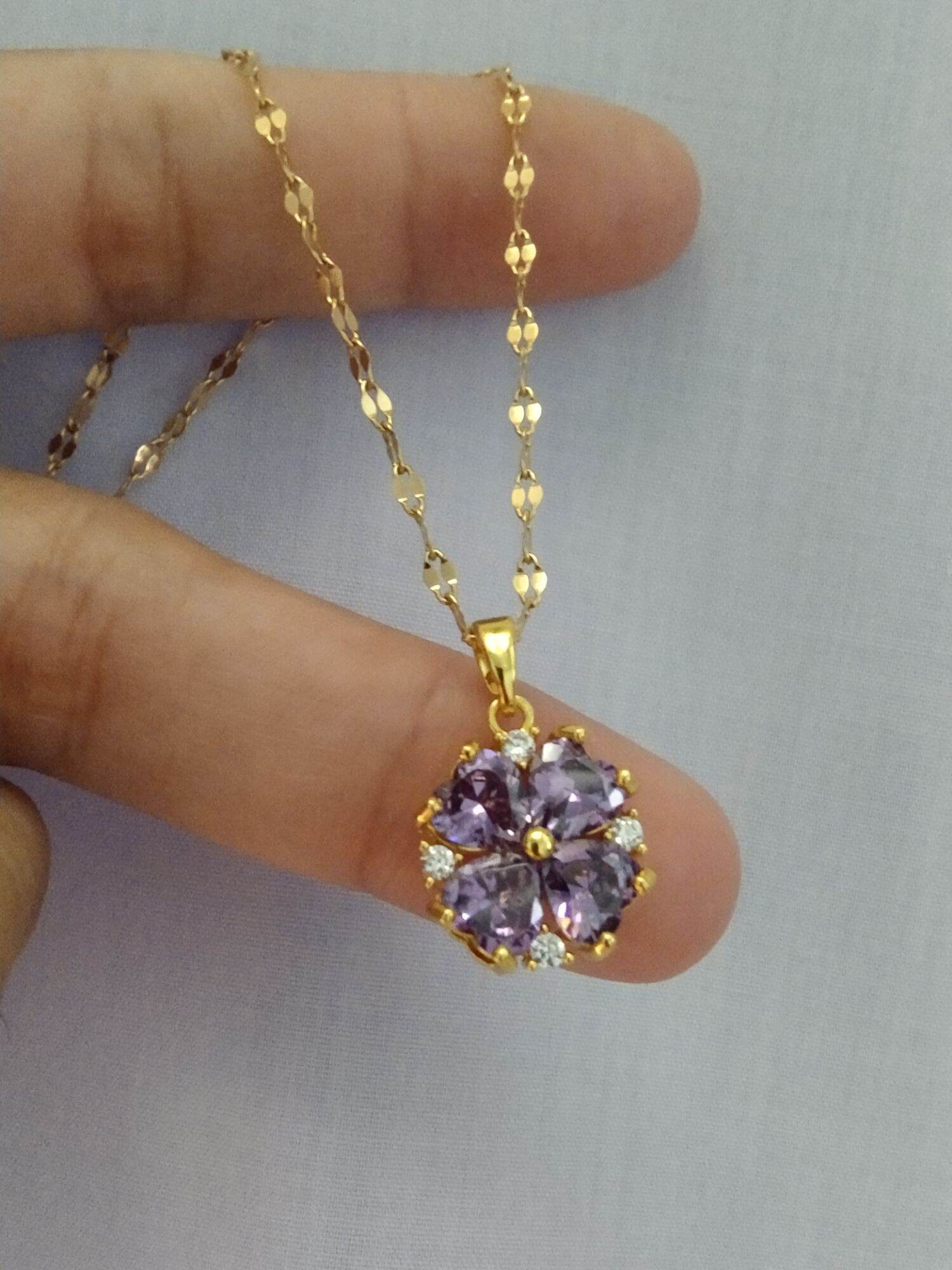 Dây chuyền pha lê Swarovski trang sức vàng 18k phối mặt hoa màu tím lấp lánh dành cho nữ