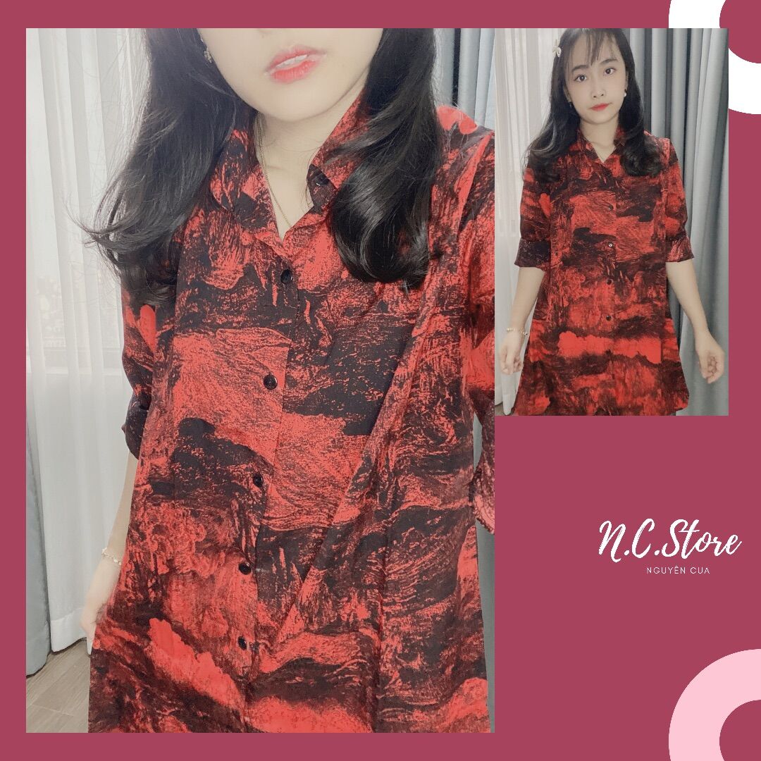 Set Áo Đâm Sơ Mi Lụa Hoạ Tiết Hàng Quảng Châu