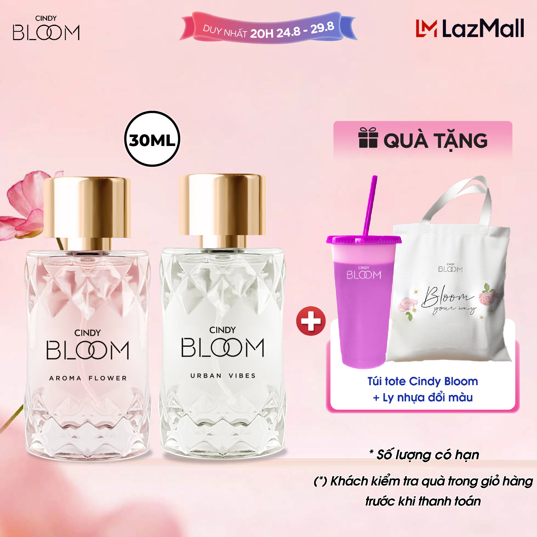 Combo 2 Nước hoa nữ Cindy Bloom Aroma Flower ngọt ngào nữ tính + Urban Vibes tự tin cuốn hút 30ml/chai