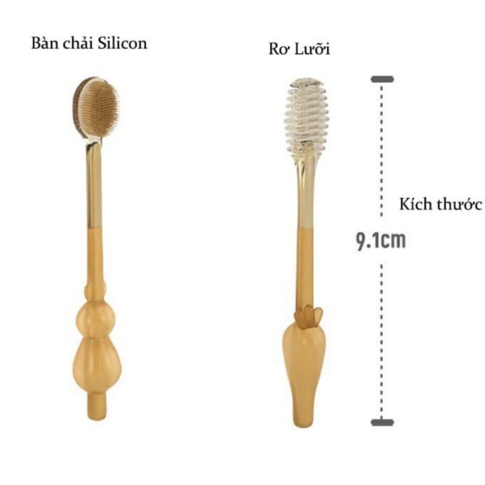 [Free Ship] Sét Rơ Lưỡi + Bàn Chải Silicon Cho Bé 0-18 THÁNG