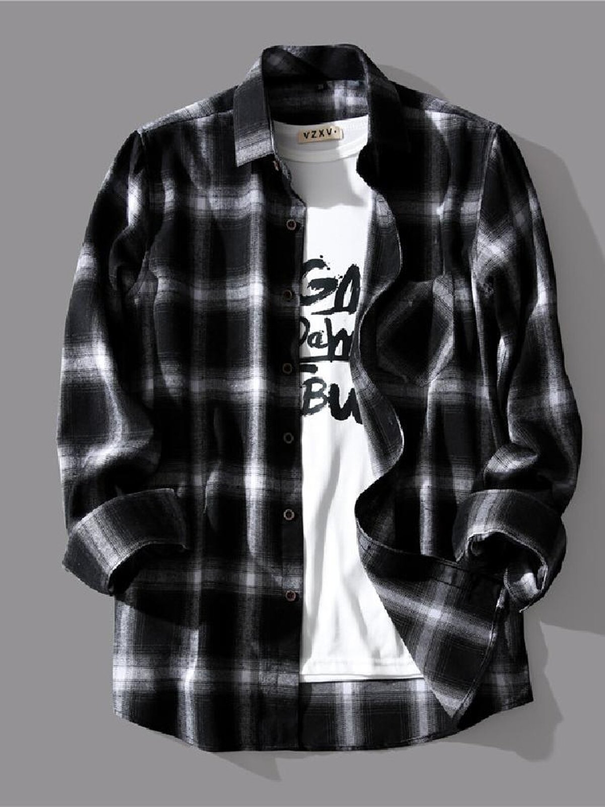 Áo Sơ Mi Nam Kẻ Caro Phù Hợp Với Mùa Xuân Dài Tay Mùa Thu Phong Cách Thoải Mái Áo Khoác Ngoài Polyester Cotton, Vải Bông Phối Cổ Điển Thời Trang Trẻ Trung Kẻ Caro