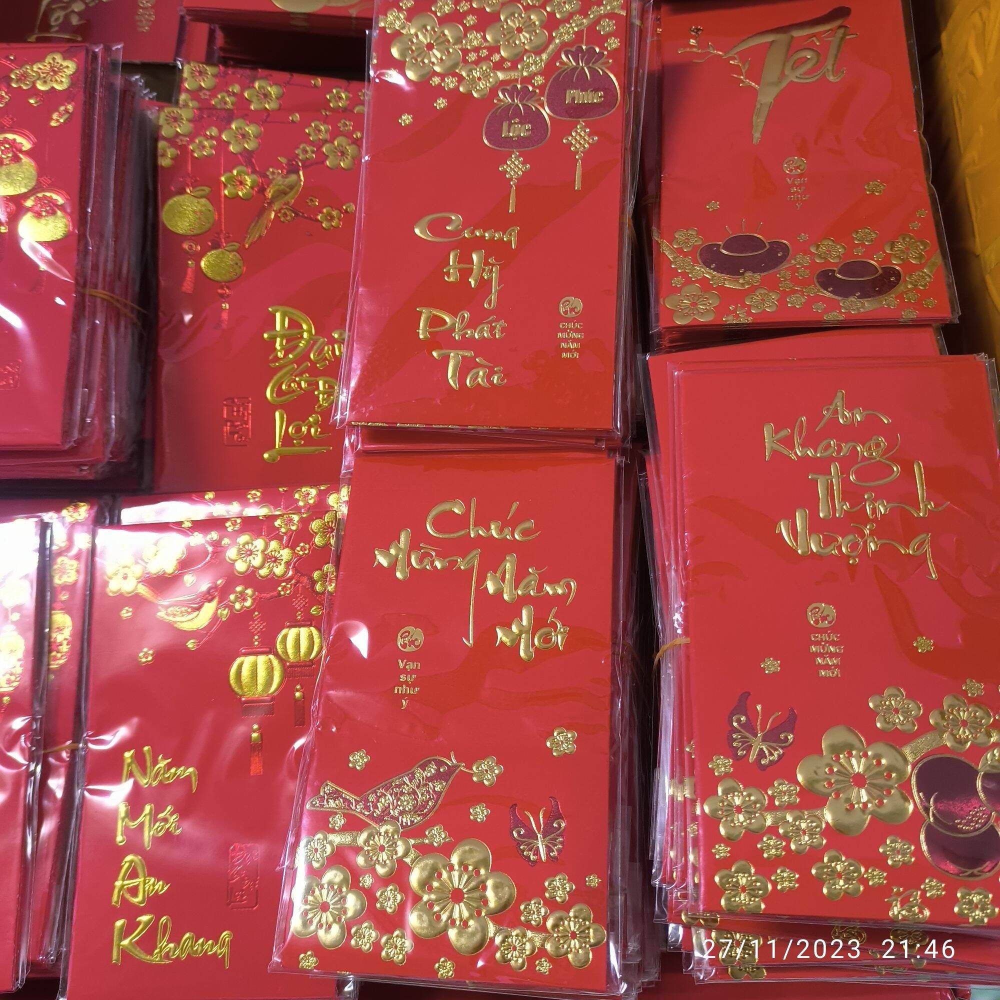 Combo 30 bao lì xì đỏ giấy in nhũ