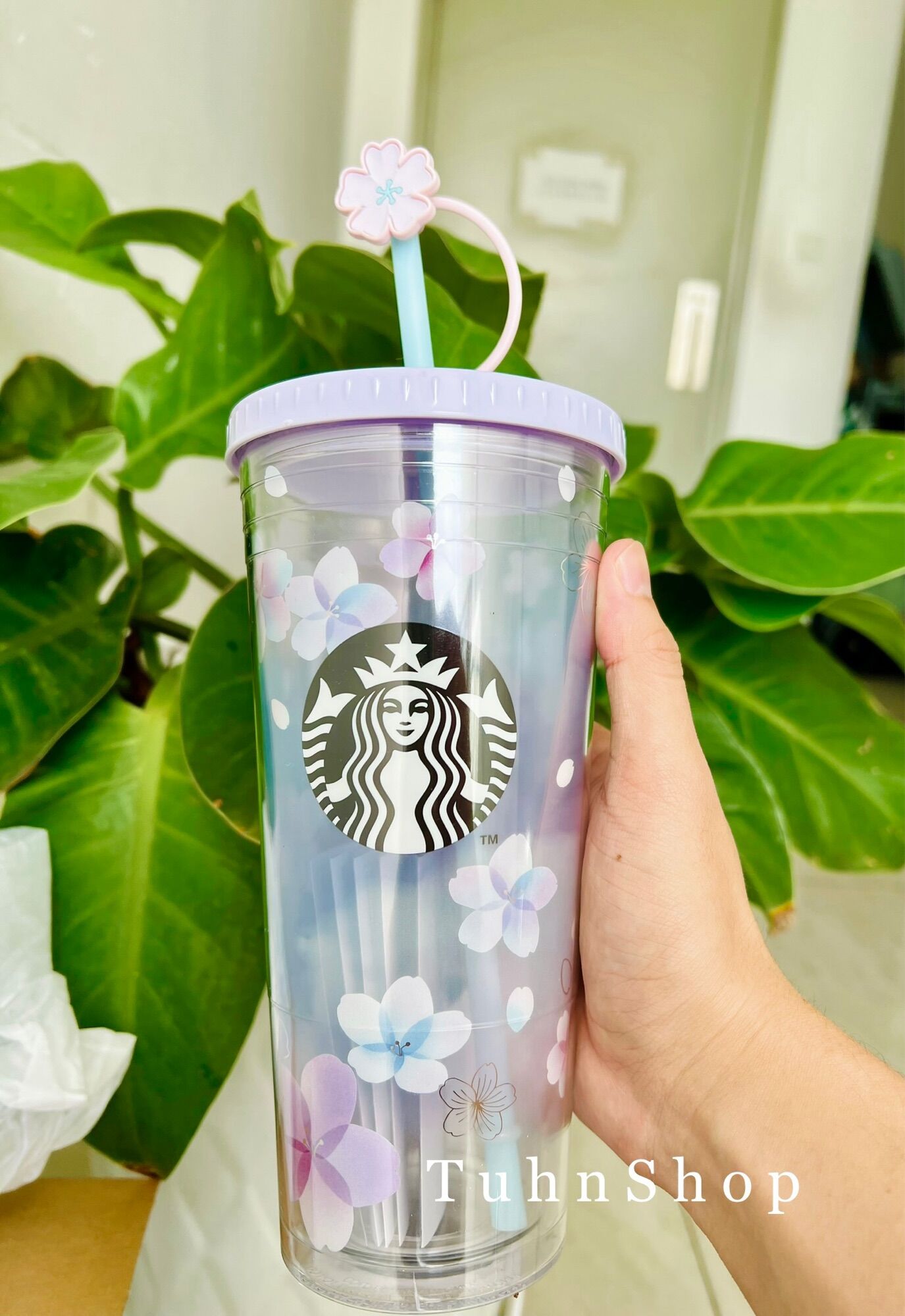 Starbucks ly cold cup 22oz dota straw spring sakura
